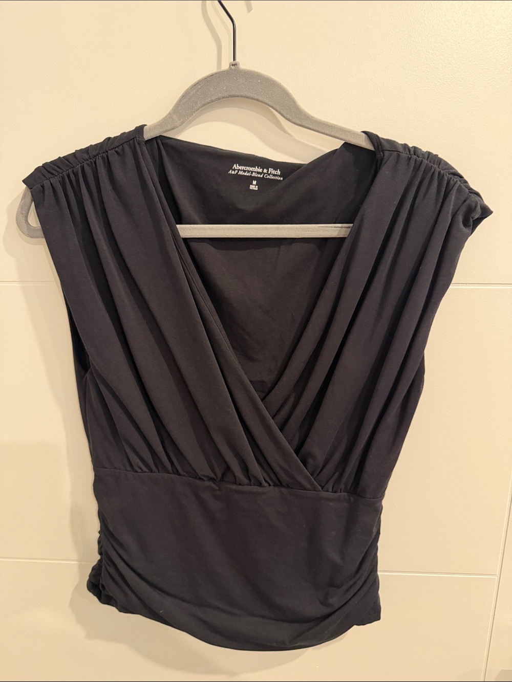 Abercrombie & Fitch Black Surplice Ruched Shoulder Top